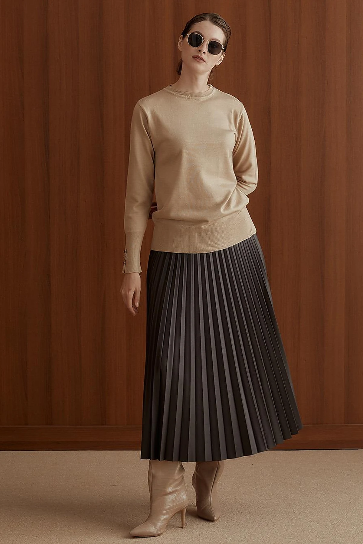 Round Neck Collar Knitwear Sweater Stone