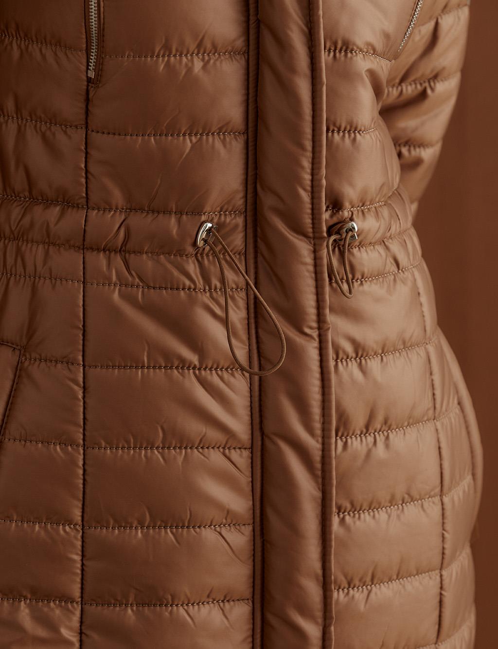 Quilted Goose Down Coat Brown