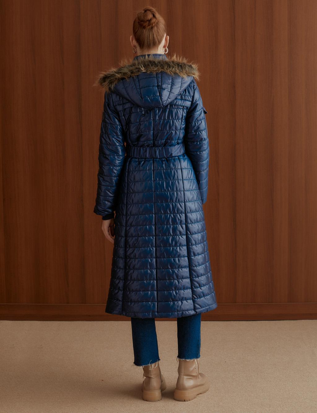 Ribbed Quilted Coat Navy