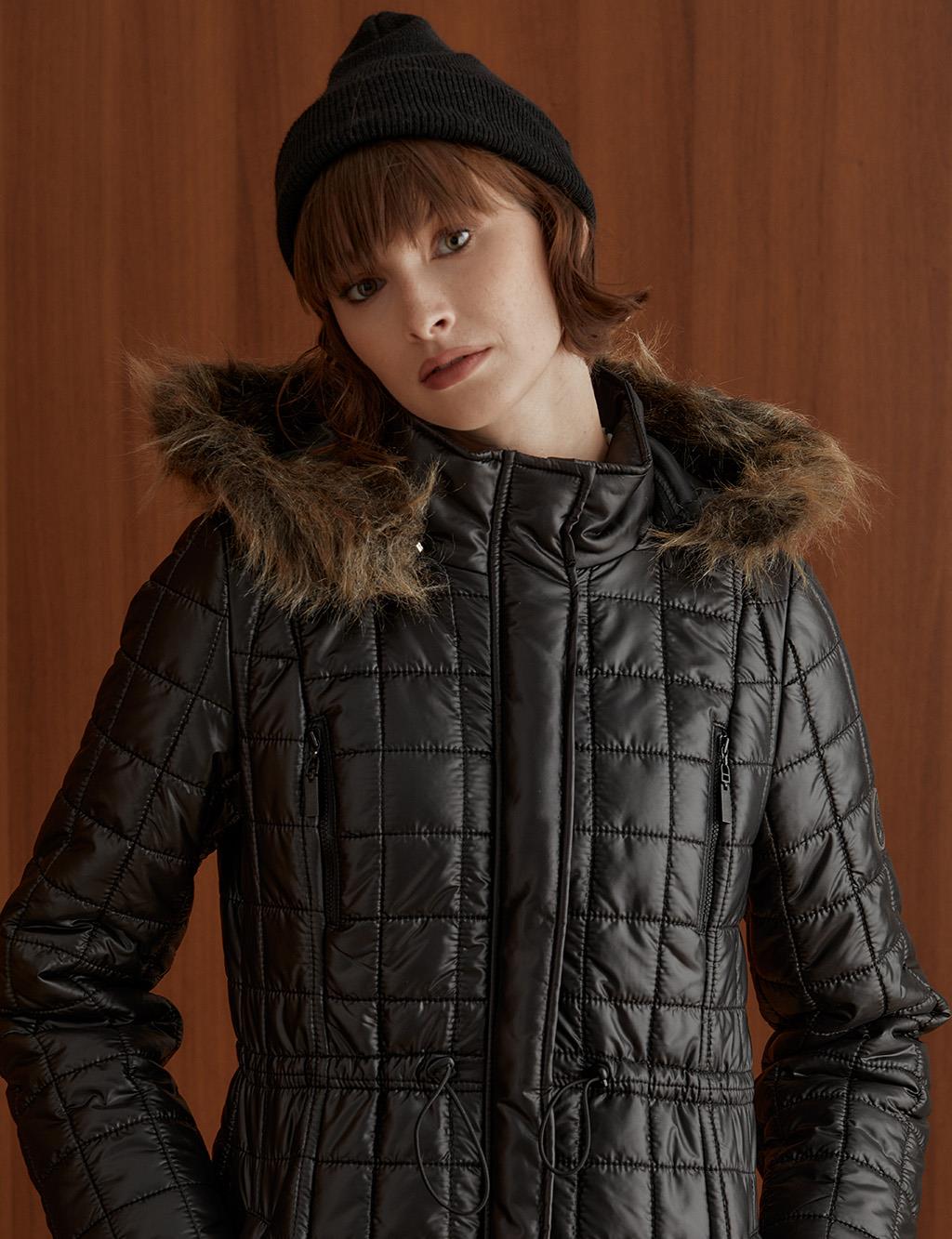 Square Slice Quilted Inflatable Coat Black