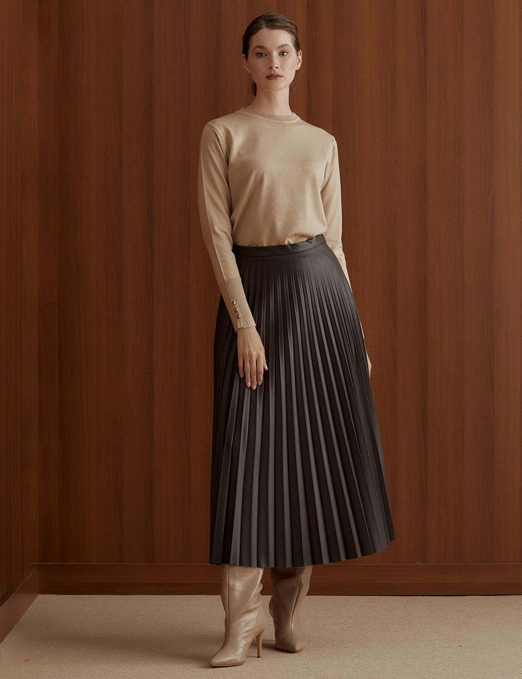 Pleated Casual Skirt Dark Brown