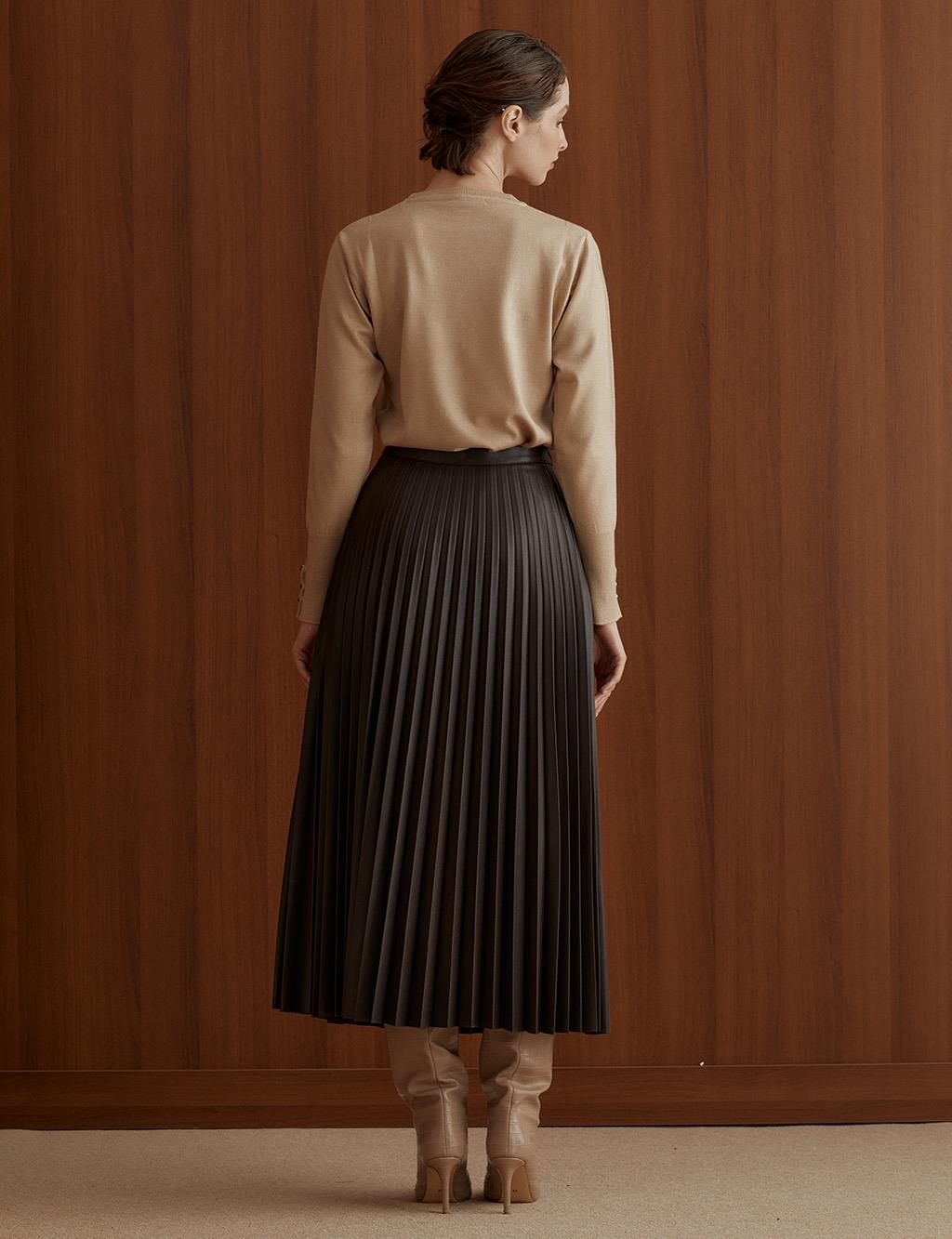 Pleated Casual Skirt Dark Brown
