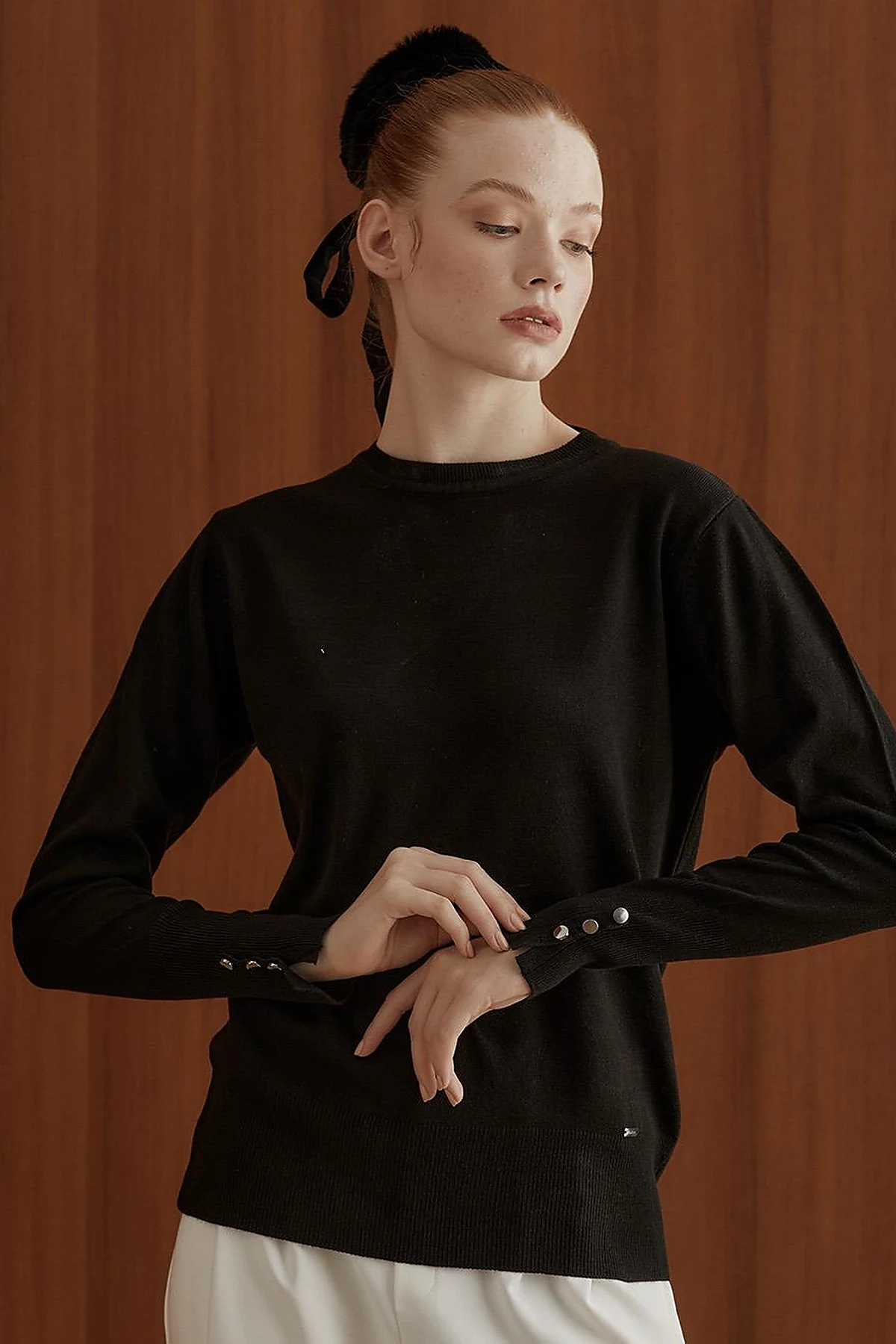 Round Neck Collar Knitwear Sweater Black