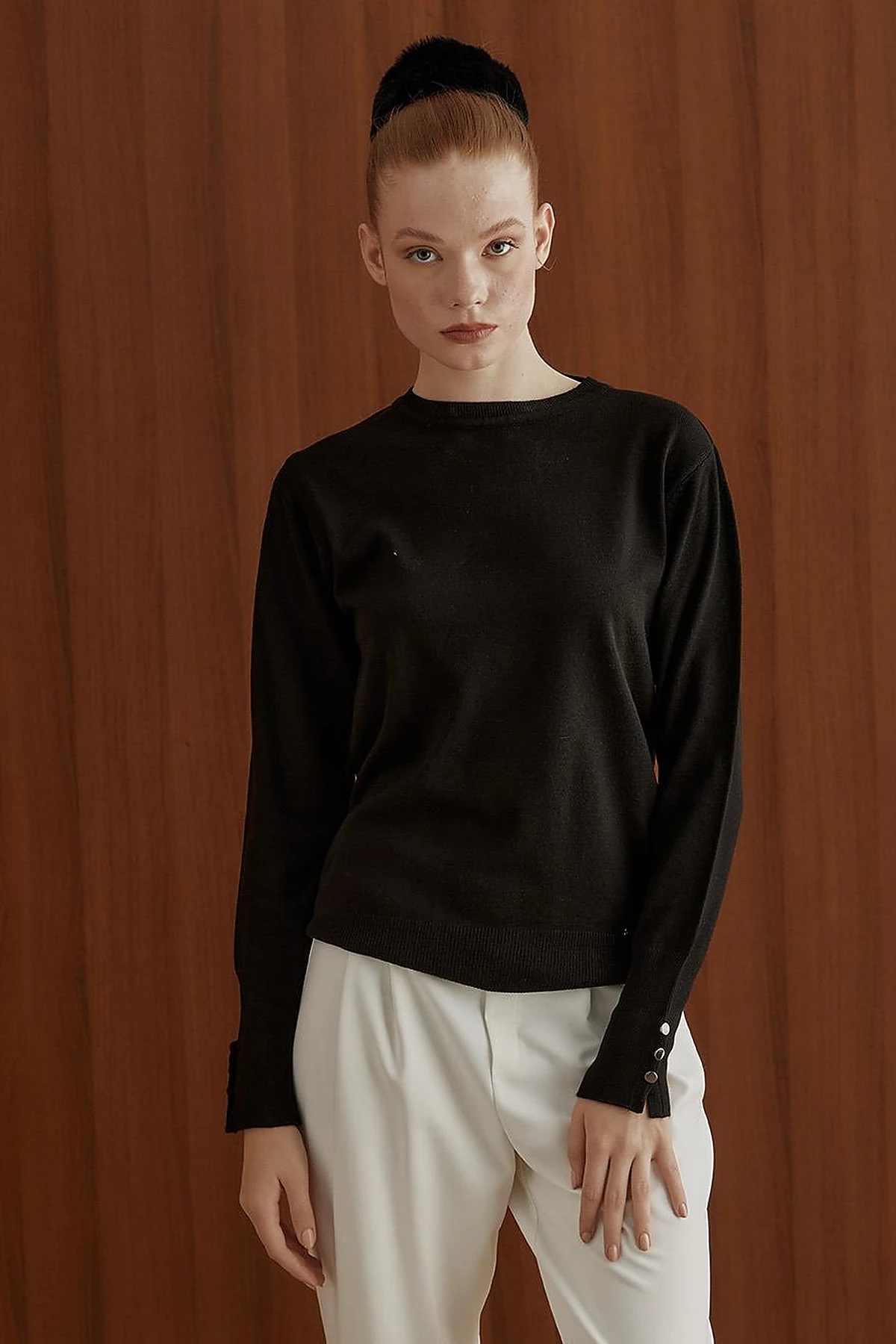 Round Neck Collar Knitwear Sweater Black