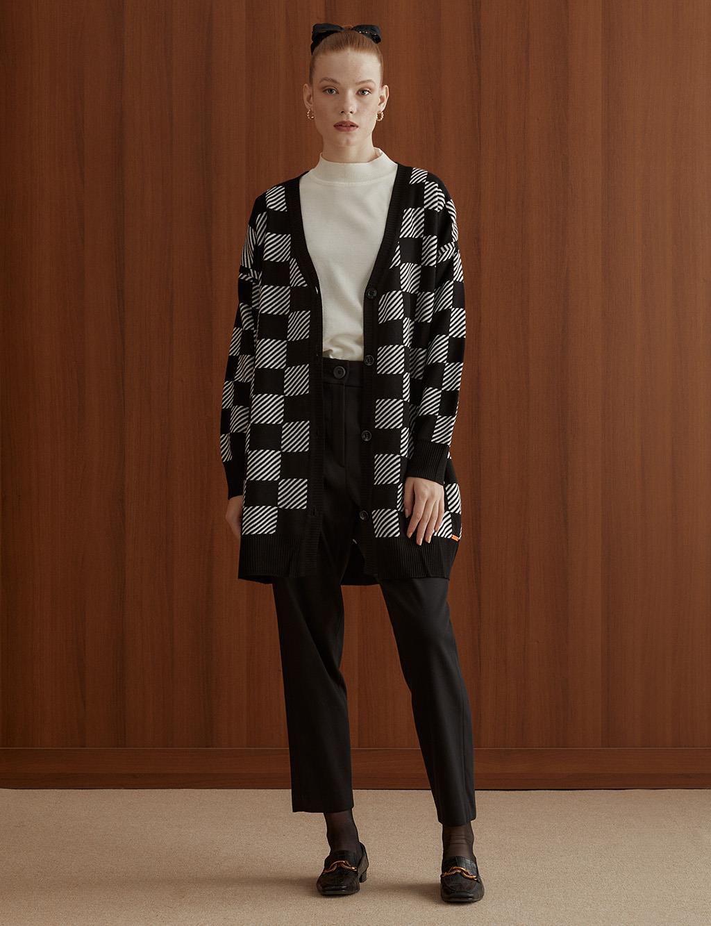 Checkered Knitwear Cardigan Black