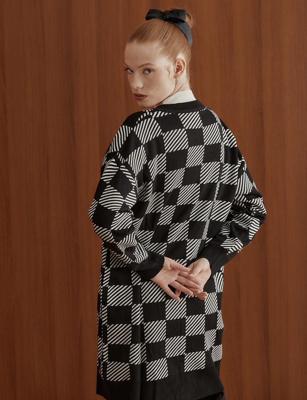 Checkered Knitwear Cardigan Black