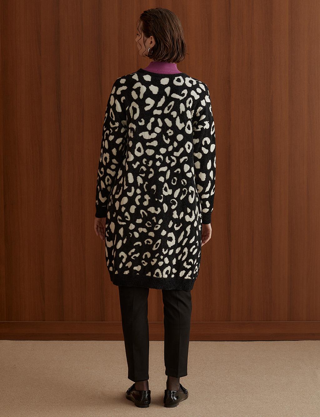 Cheetah Patterned Knitwear Cardigan Black