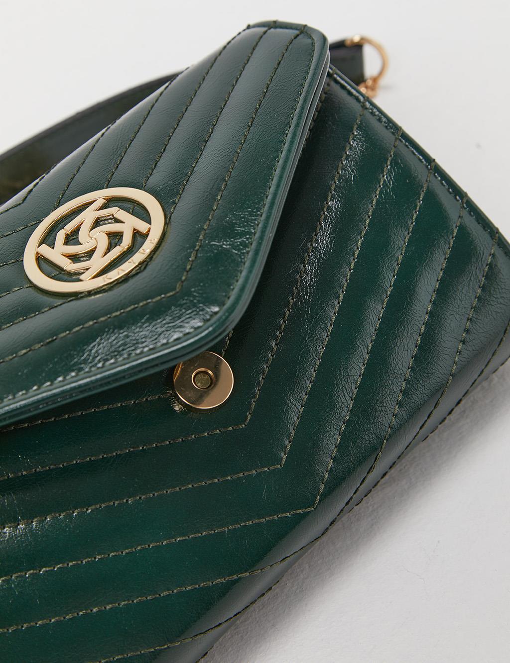 Gold Emblem Quilted Bag Emerald