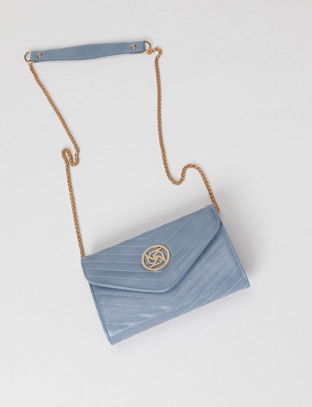 Gold Emblem Quilted Bag Baby Blue