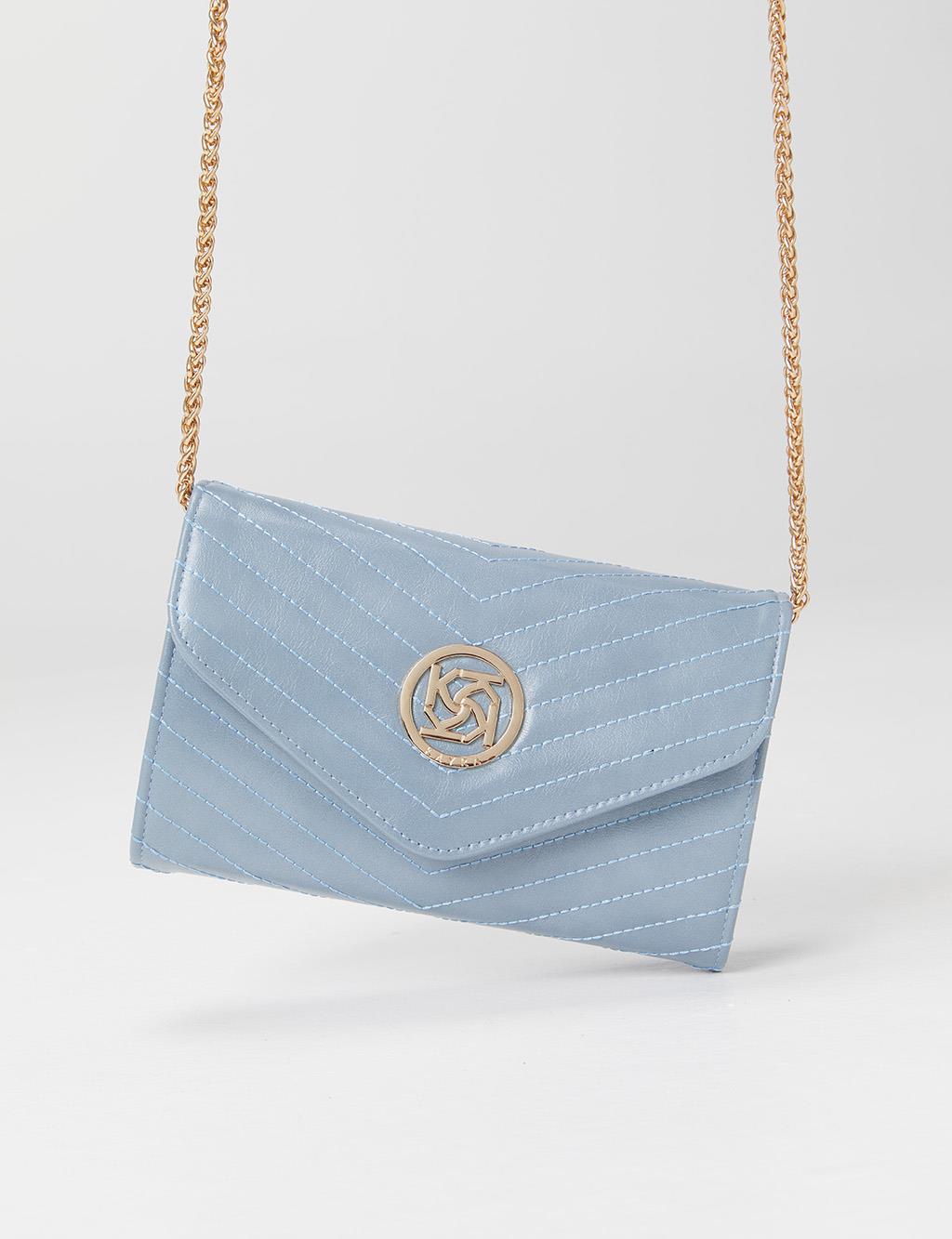 Gold Emblem Quilted Bag Baby Blue