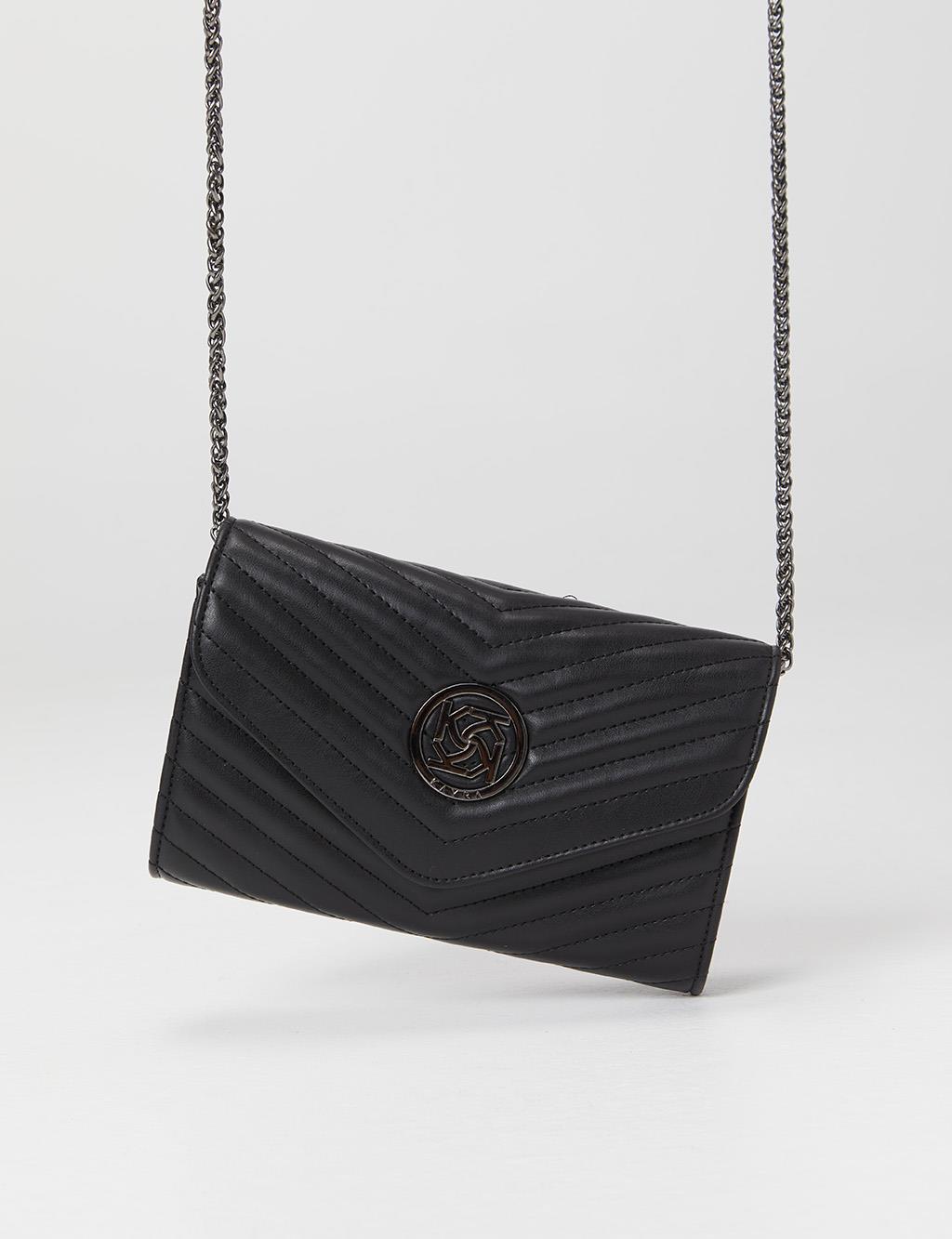 Silver Emblem Quilted Bag Black