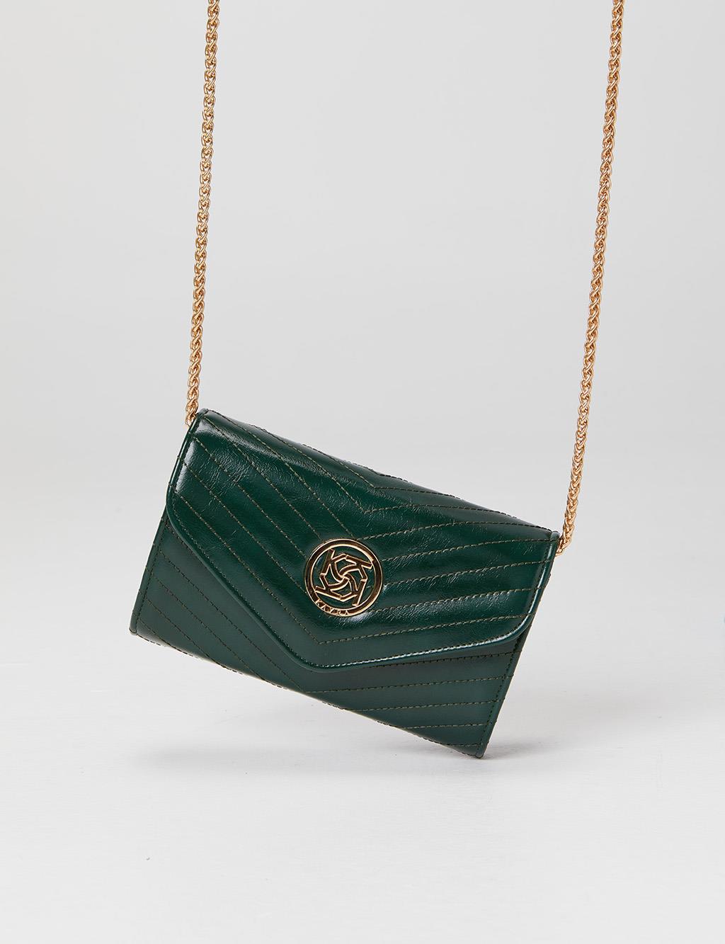 Gold Emblem Quilted Bag Emerald