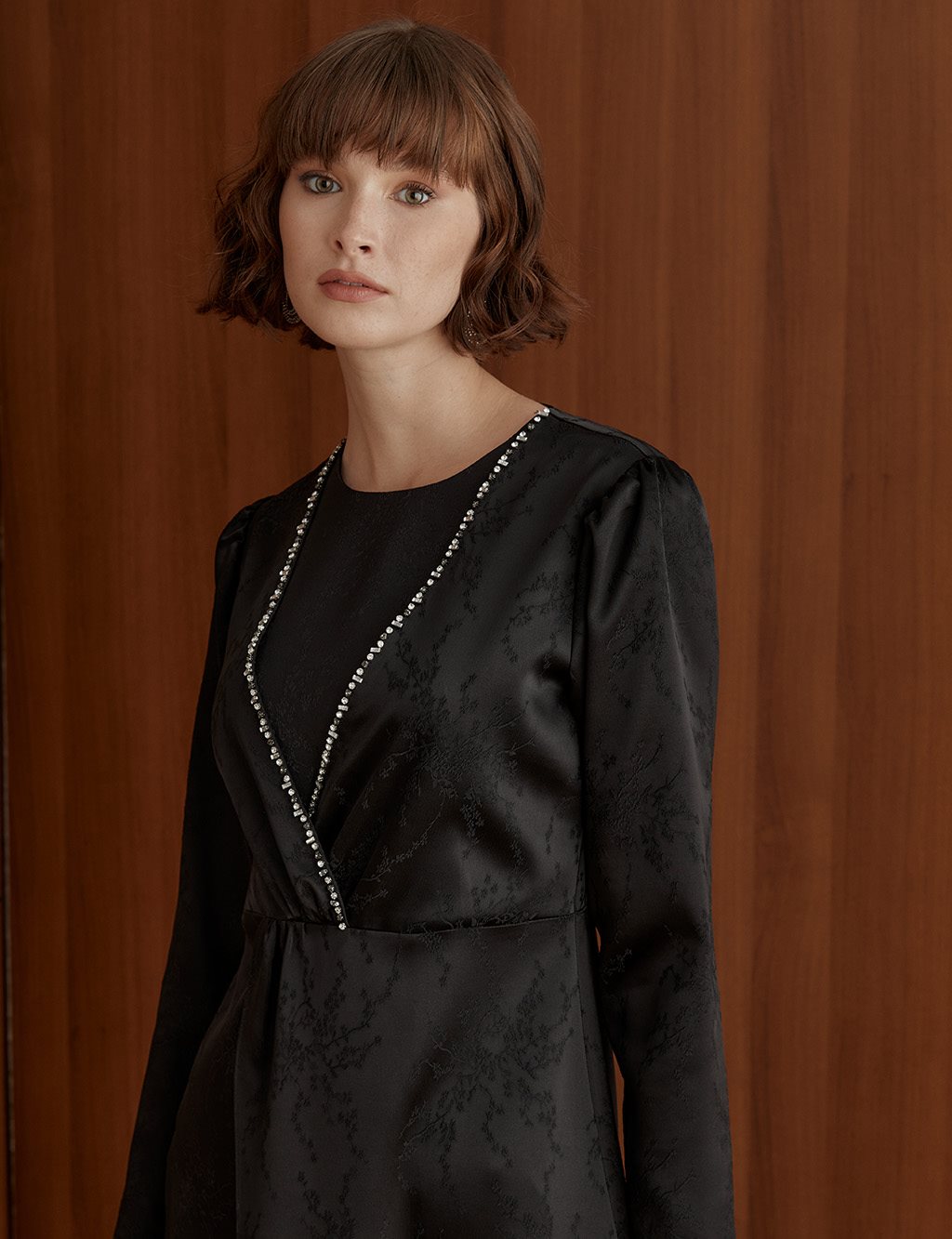 Stone Embroidered Jacquard Tunic Black
