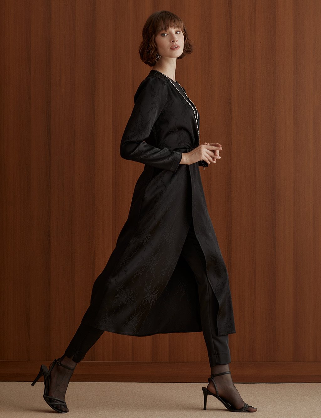 Stone Embroidered Jacquard Tunic Black