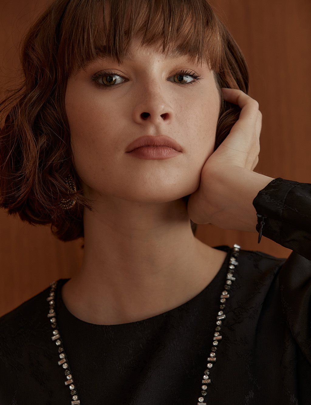 Stone Embroidered Jacquard Tunic Black