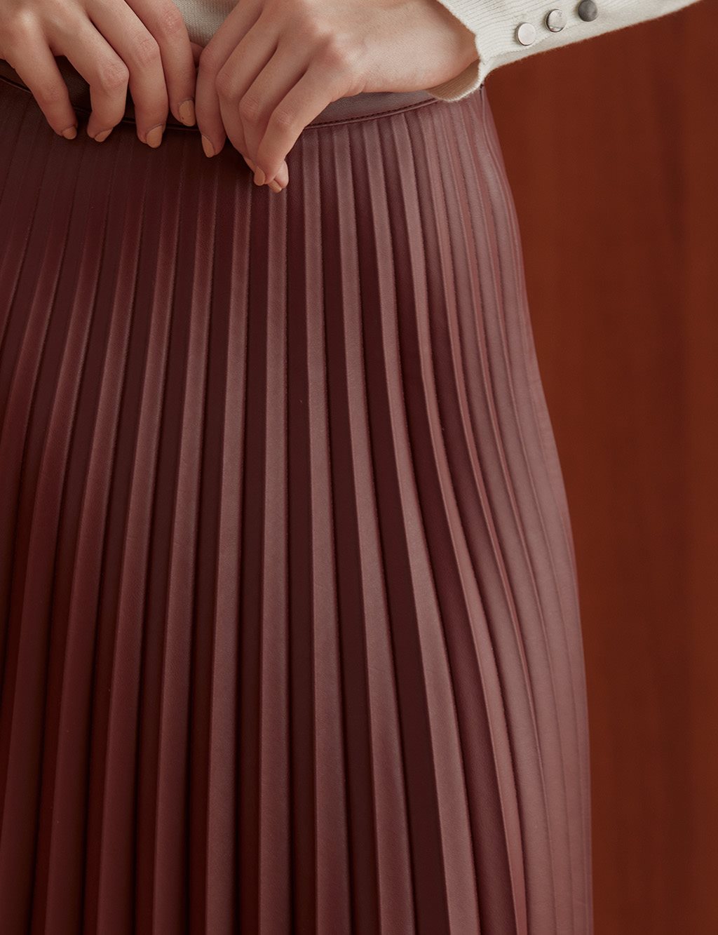 Pleated Casual Skirt Claret Red