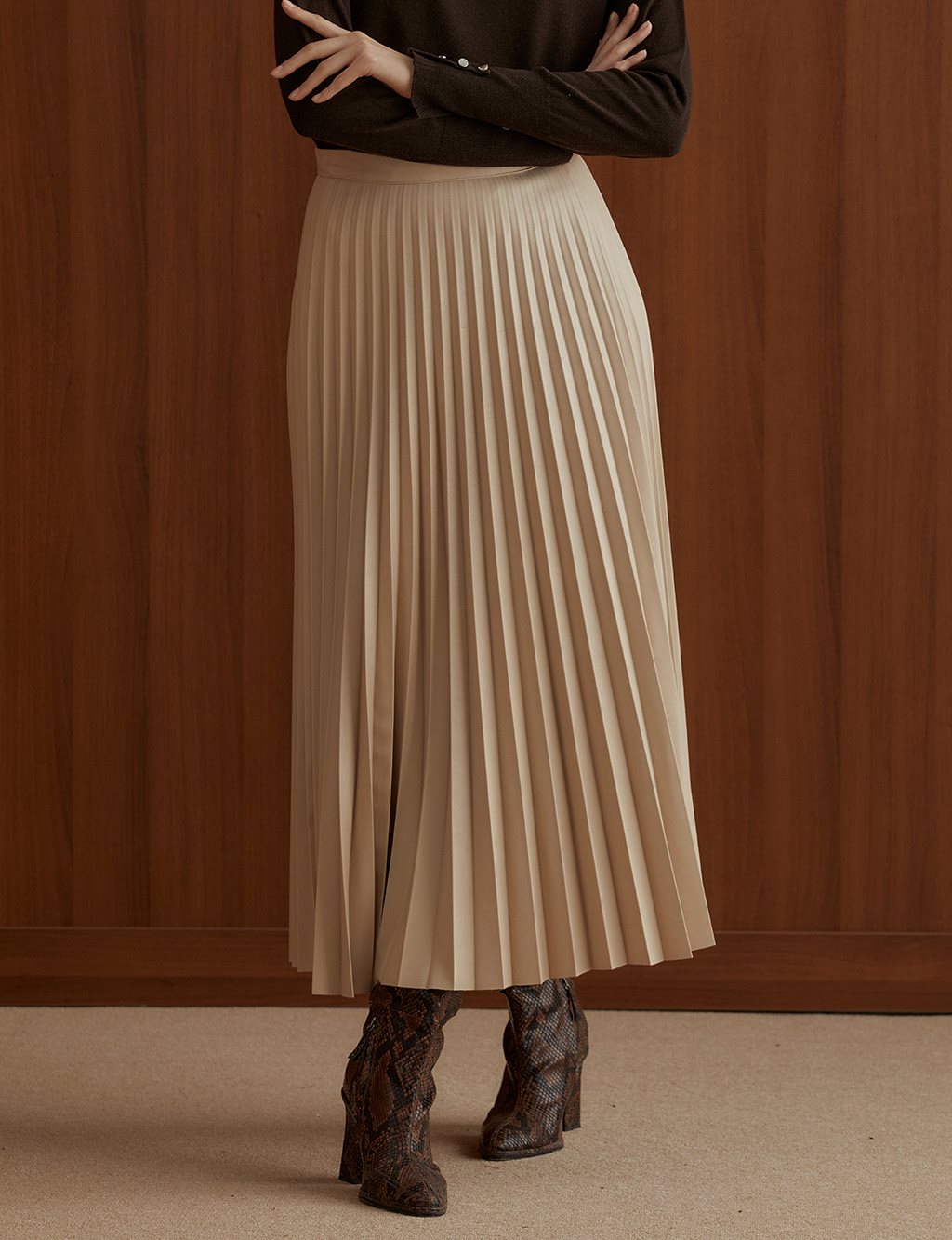Pleated Casual Skirt Light Beige
