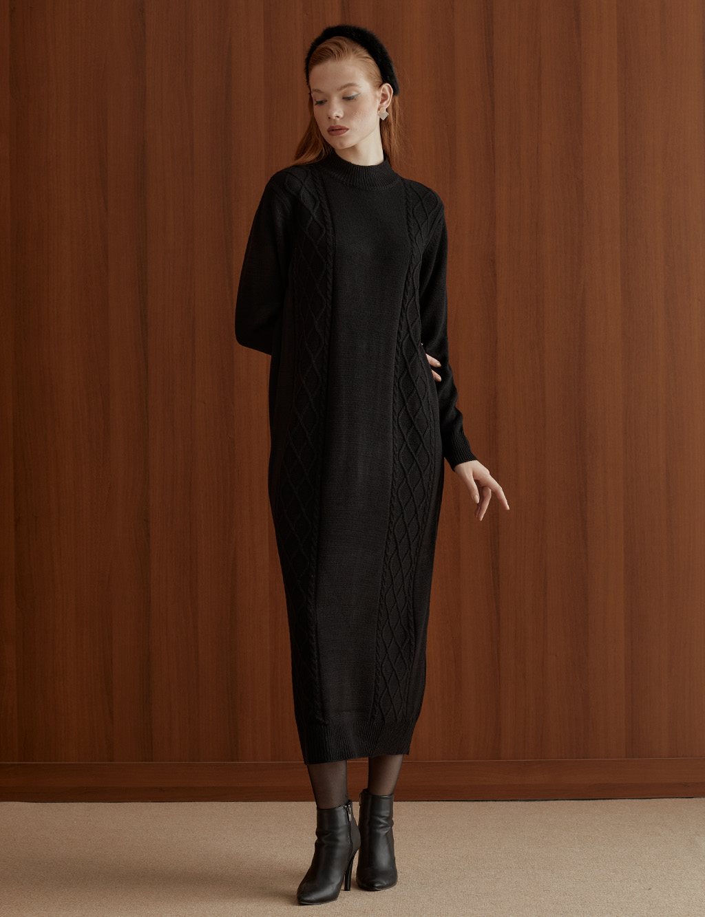  Half Turtleneck Knitwear Patterned Dress Black 