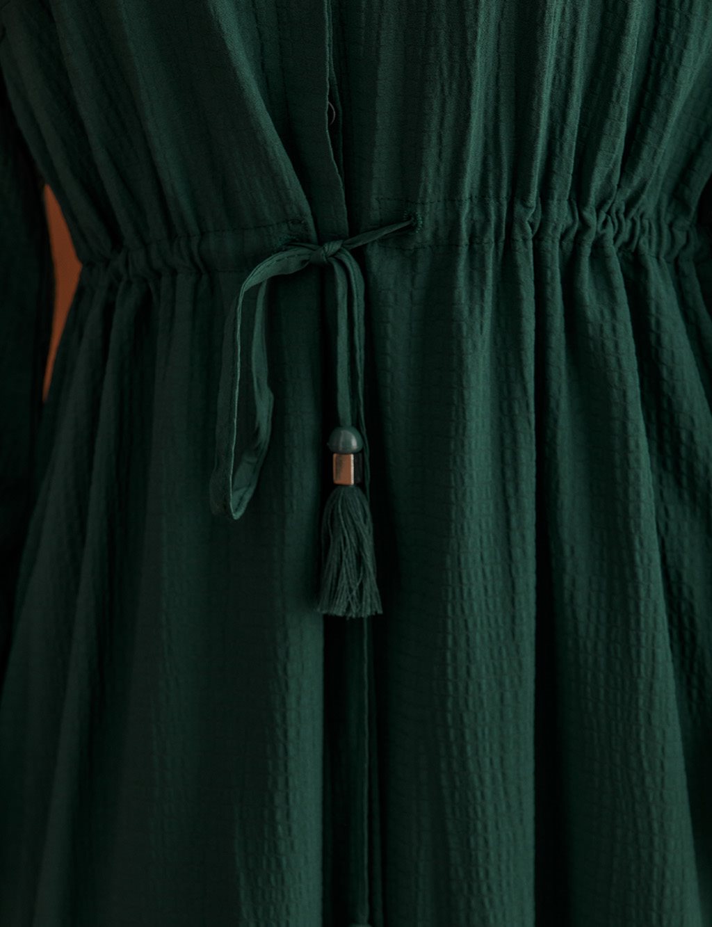 Tie Waist Embossed Dress Emerald