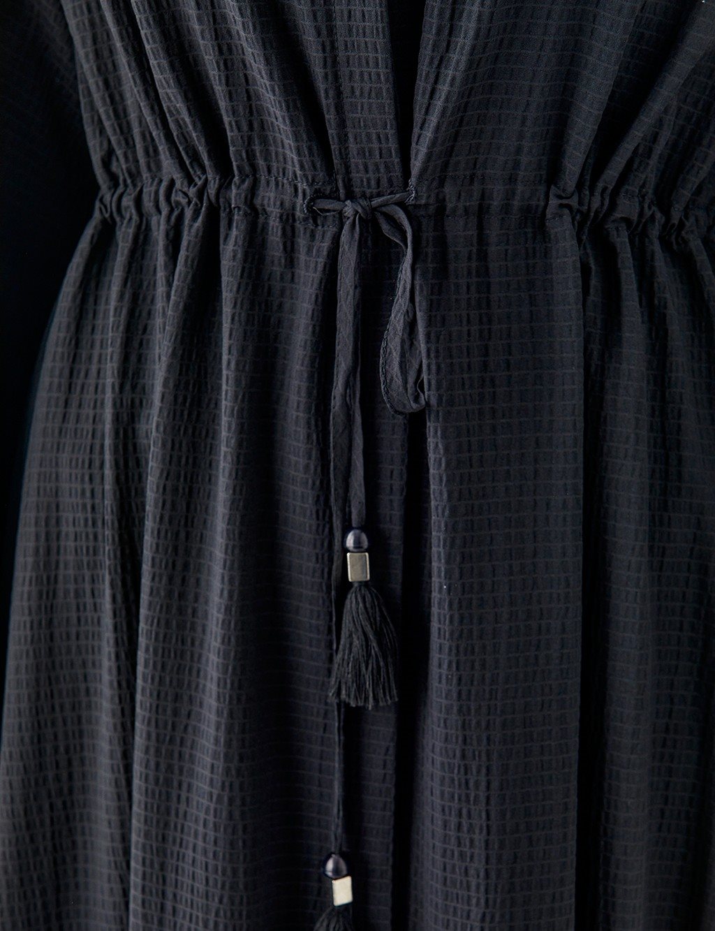 Tie Waist Embossed Dress Black