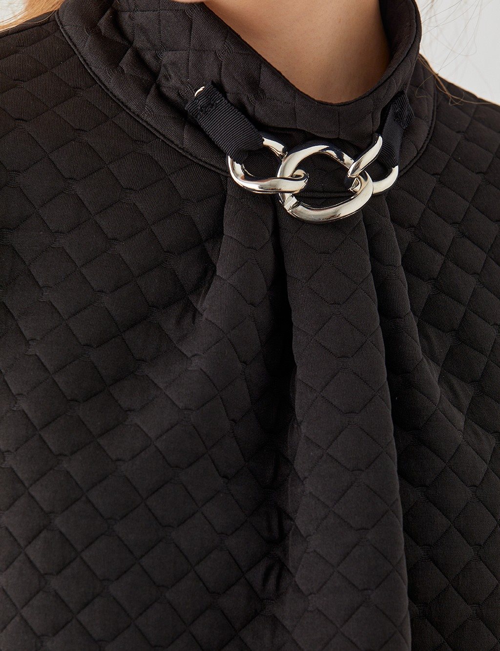 Embossed Patterned Grandad Collar Sweatshirt Black