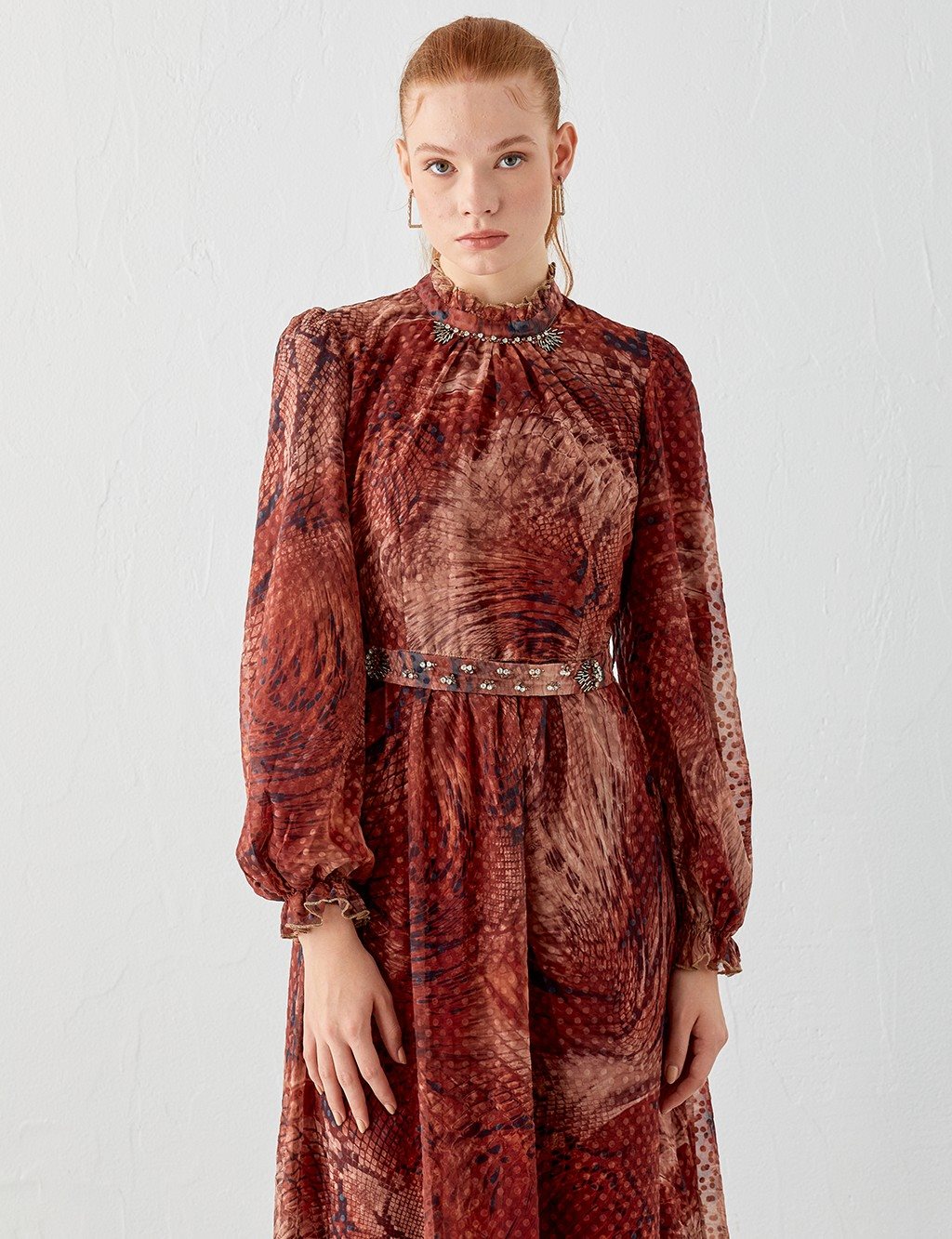 Abstract Patterned Dress Claret Red