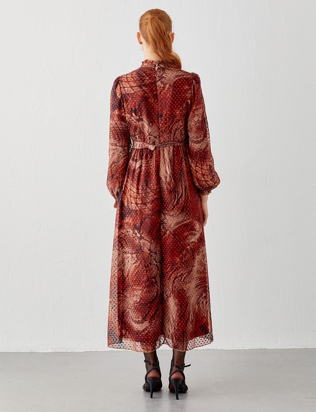 Abstract Patterned Dress Claret Red
