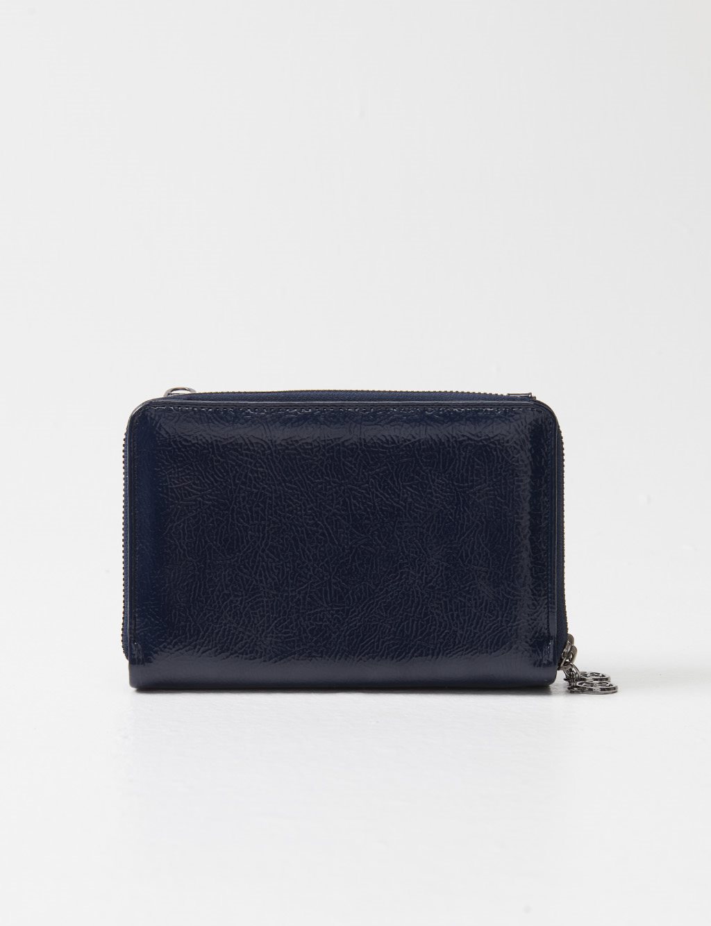 Double Compartment Shiny Leather Wallet Bag Navy