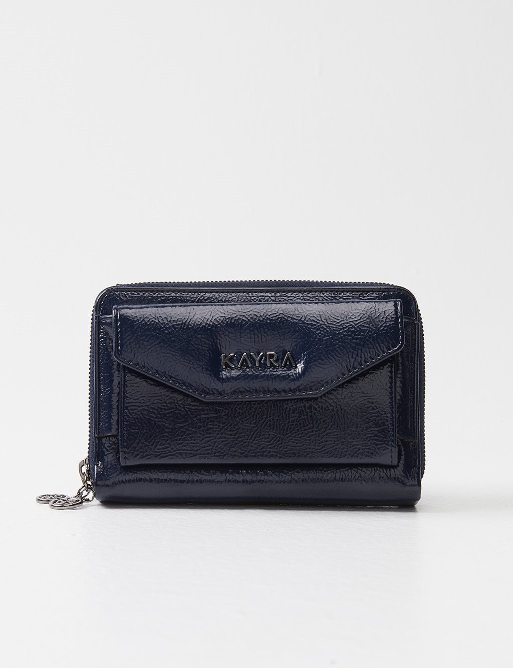 Double Compartment Shiny Leather Wallet Bag Navy