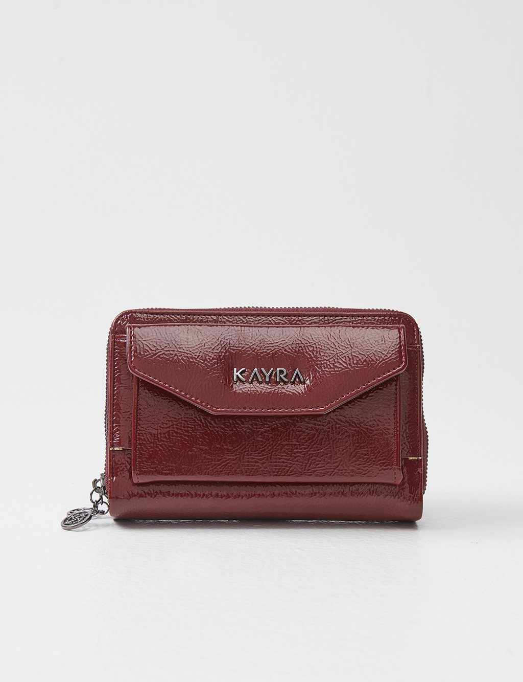 Double Compartment Shiny Leather Wallet Bag Claret Red
