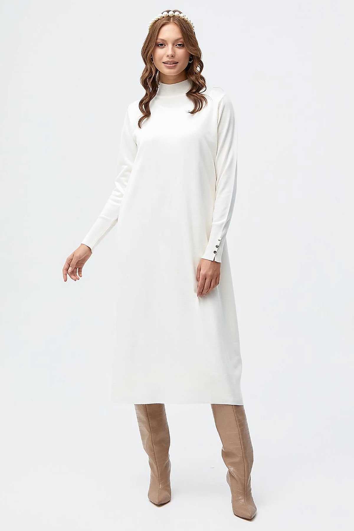 Half Turtleneck Knitwear Dress Ecru
