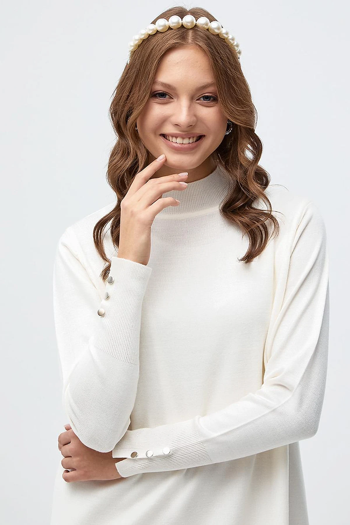 Half Turtleneck Knitwear Dress Ecru