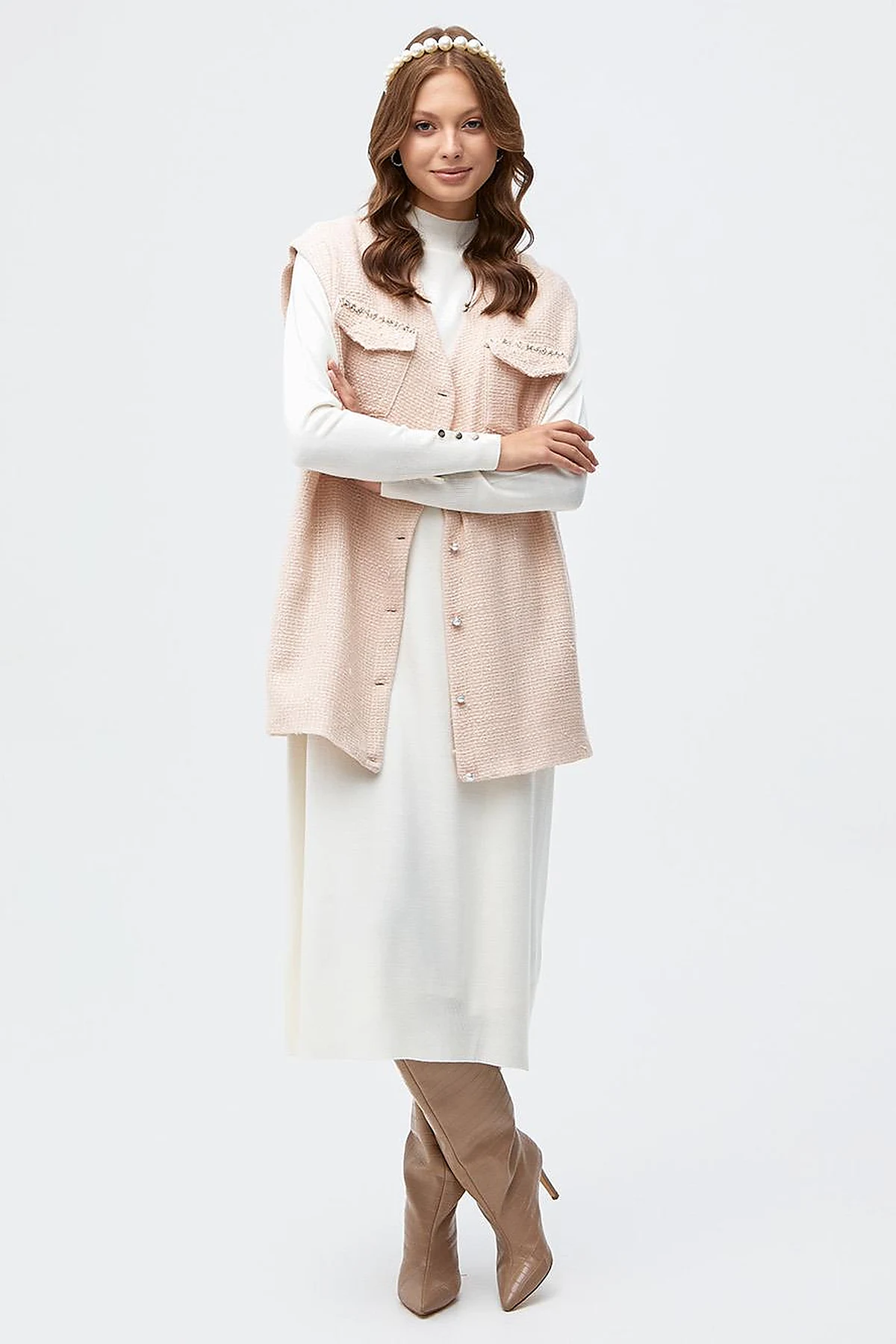 Half Turtleneck Knitwear Dress Ecru