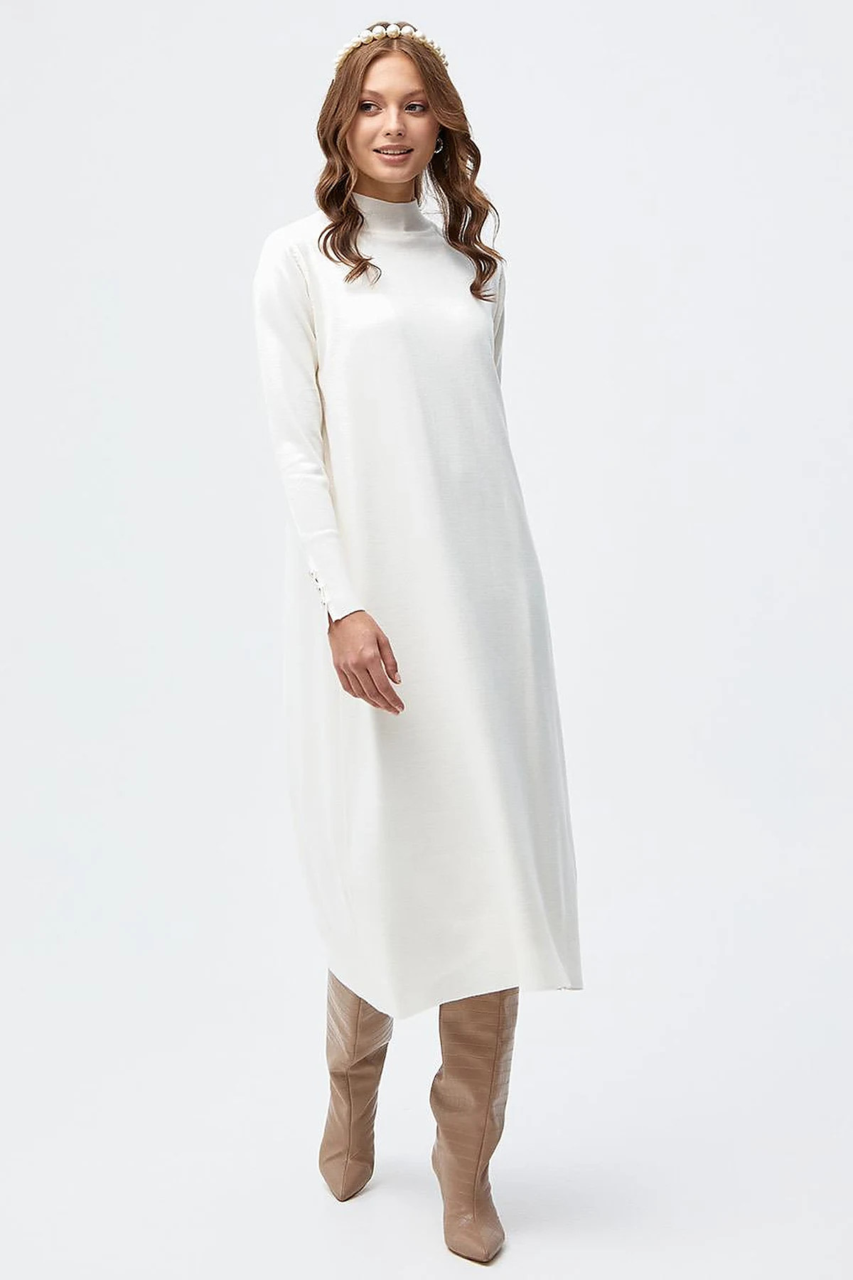 Half Turtleneck Knitwear Dress Ecru