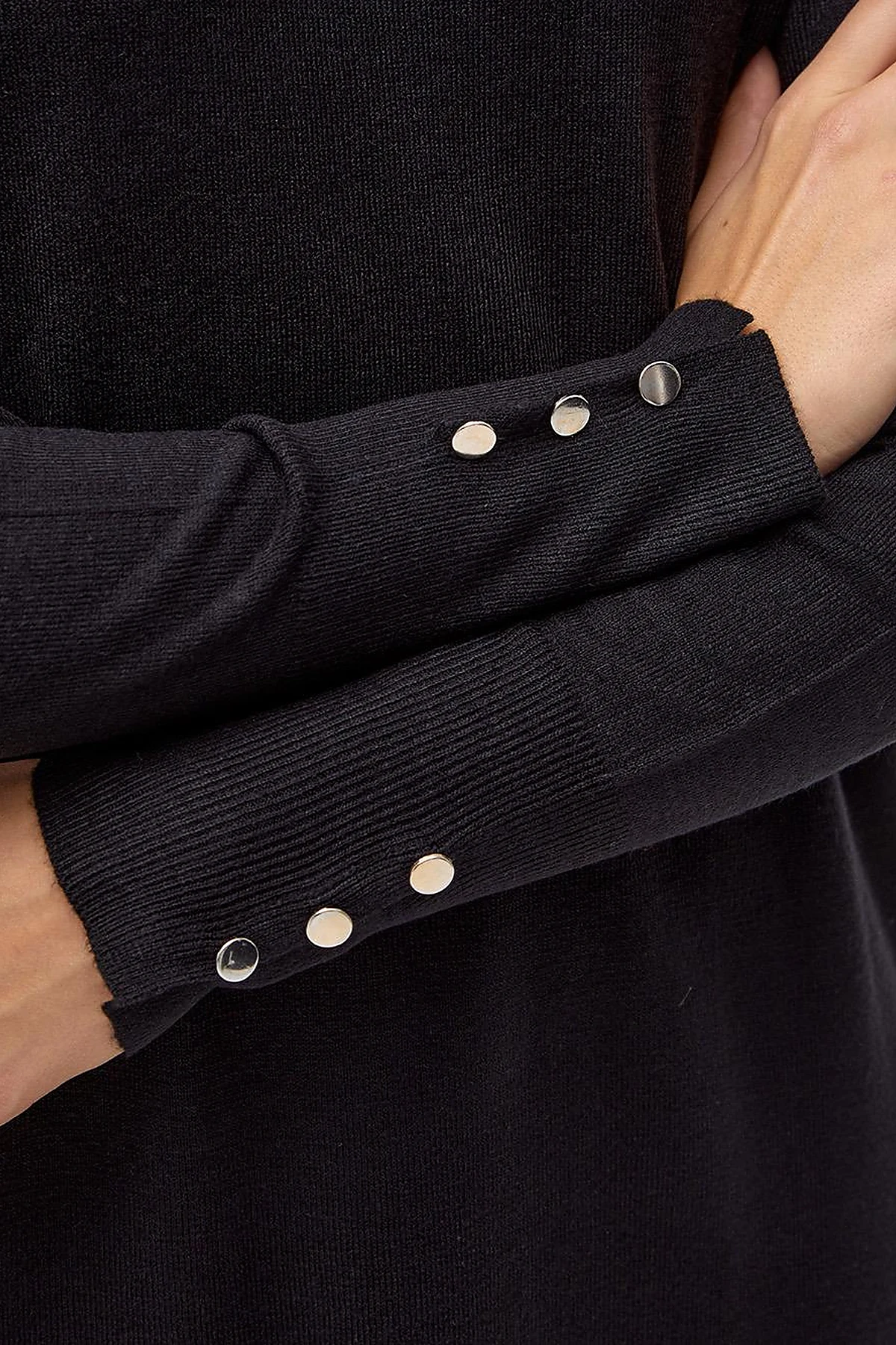 Half Turtleneck Knit Dress in Plain Black