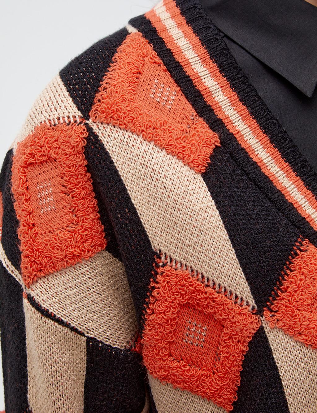 Patchwork Knitwear Cardigan Black-Orange