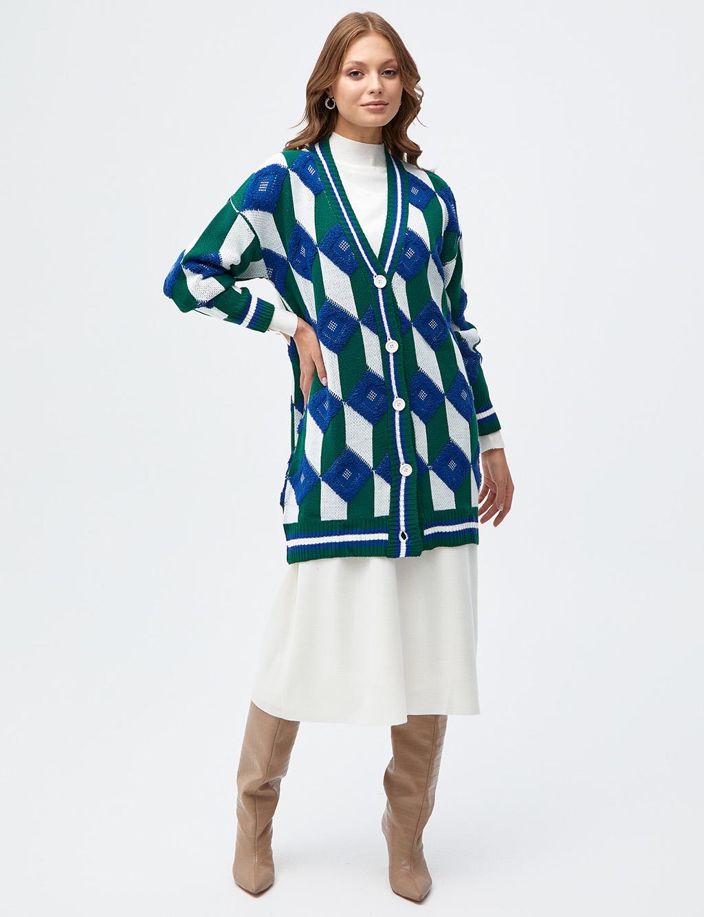 Patchwork Knitwear Cardigan Green Navy