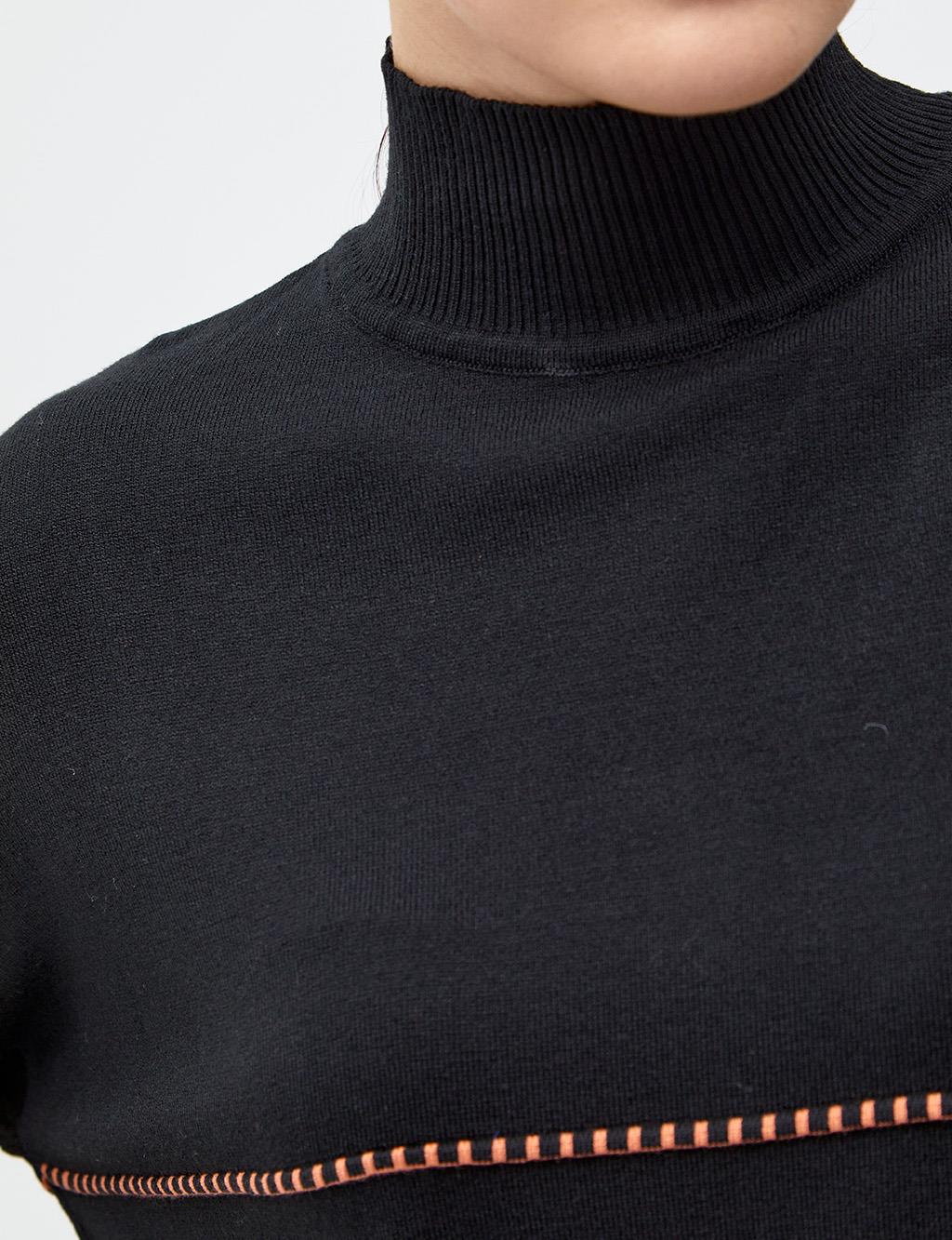 Striped Half Turtleneck Knitwear Tunic Black