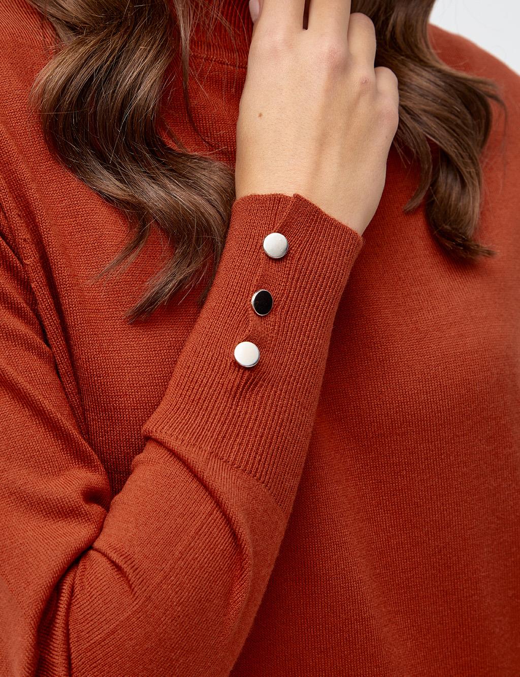 Yarım Balıkçı Yaka Triko Elbise Kiremit