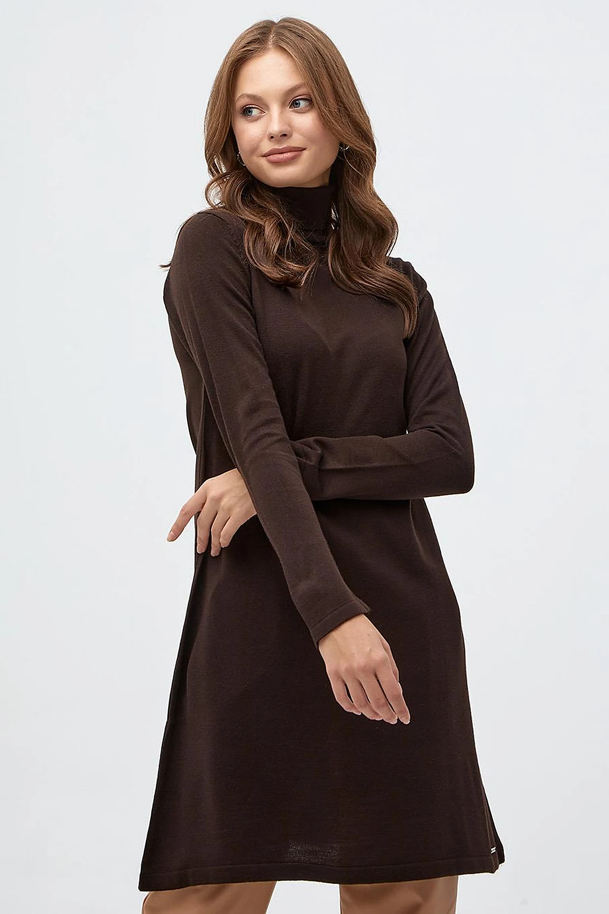 Basic Turtleneck Knitwear Tunic Dark Brown