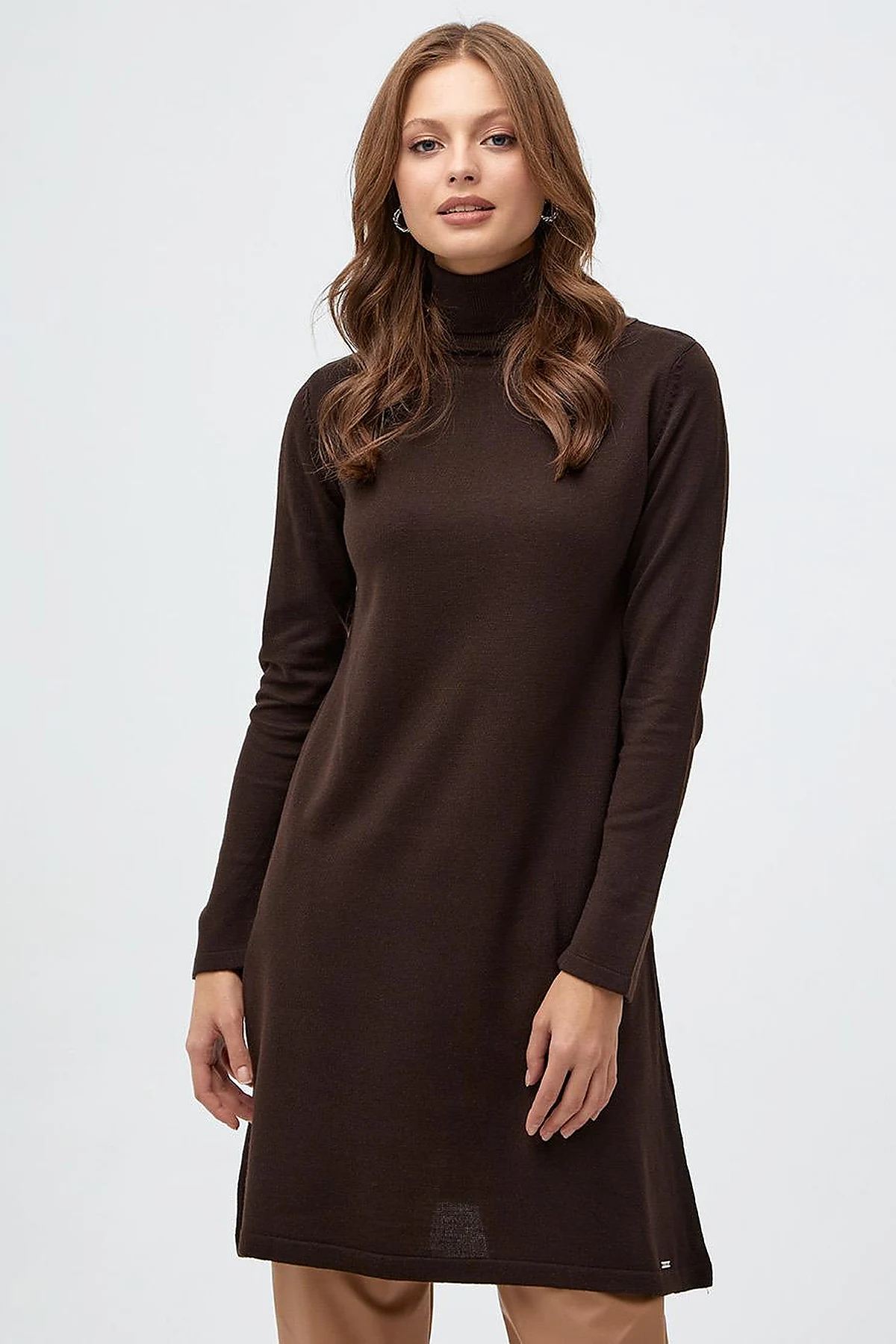 Basic Turtleneck Knitwear Tunic Dark Brown