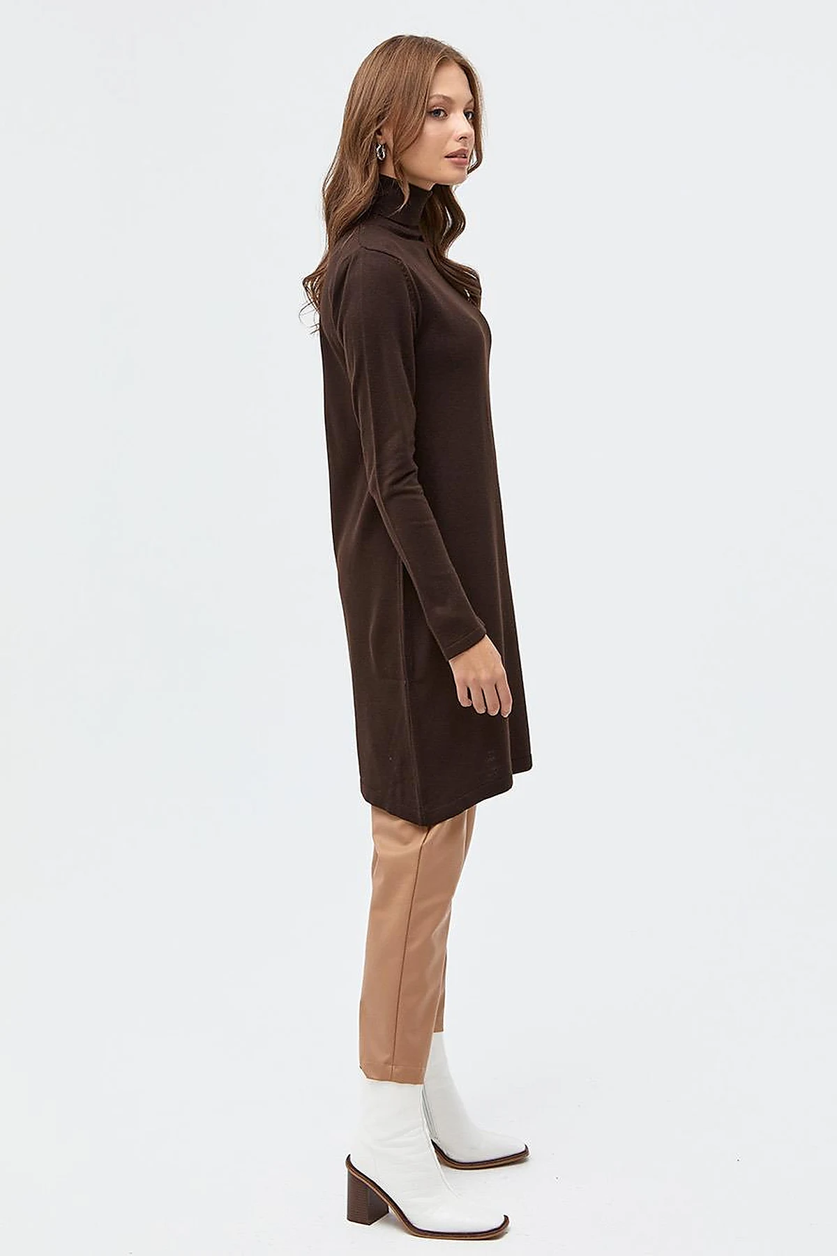 Basic Turtleneck Knitwear Tunic Dark Brown