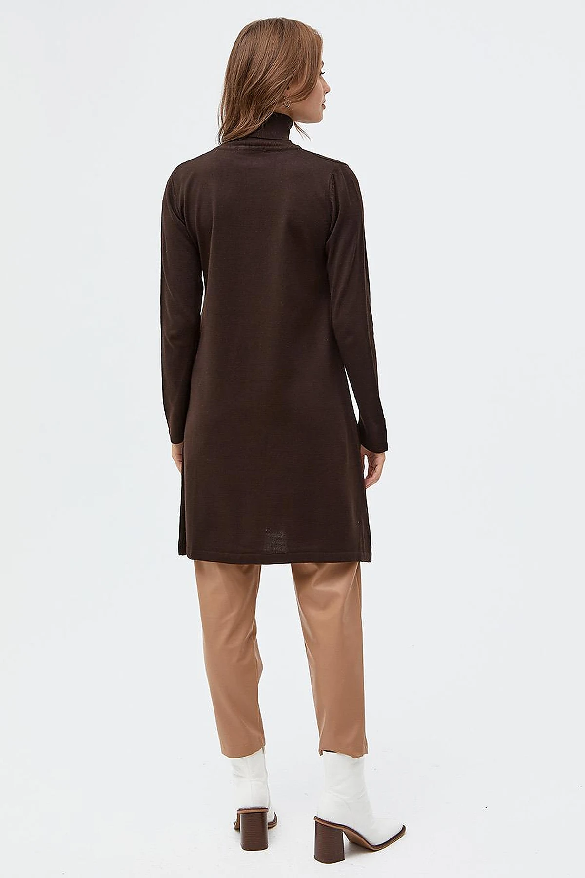 Basic Turtleneck Knitwear Tunic Dark Brown
