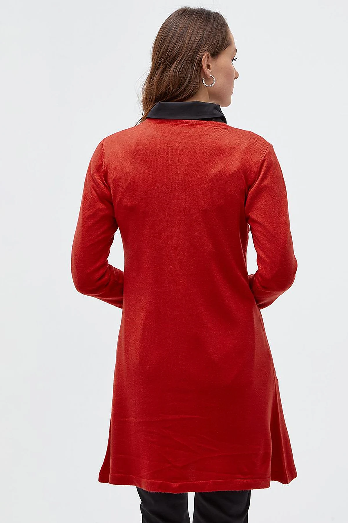 Basic Crew Neck Knit Tunic Red