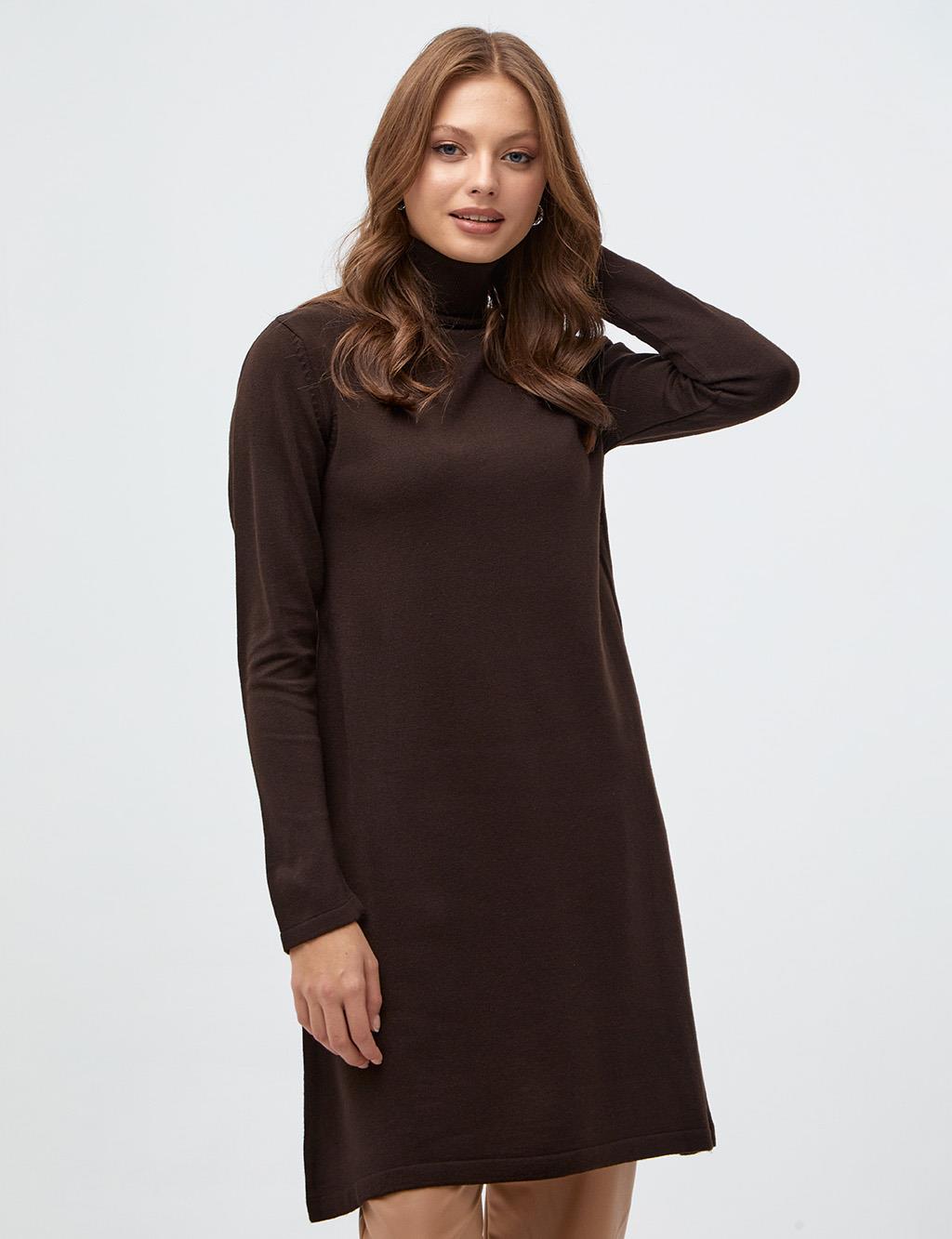 Basic Turtleneck Knitwear Tunic Dark Brown