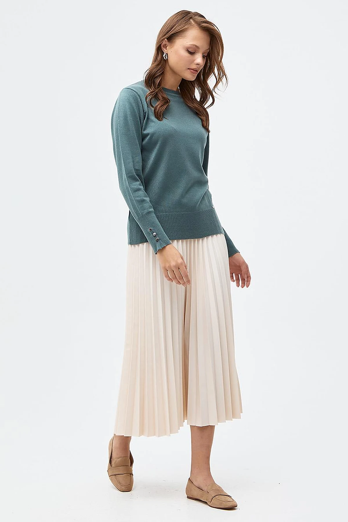 Round Neck Collar Knitwear Sweater Musty Green
