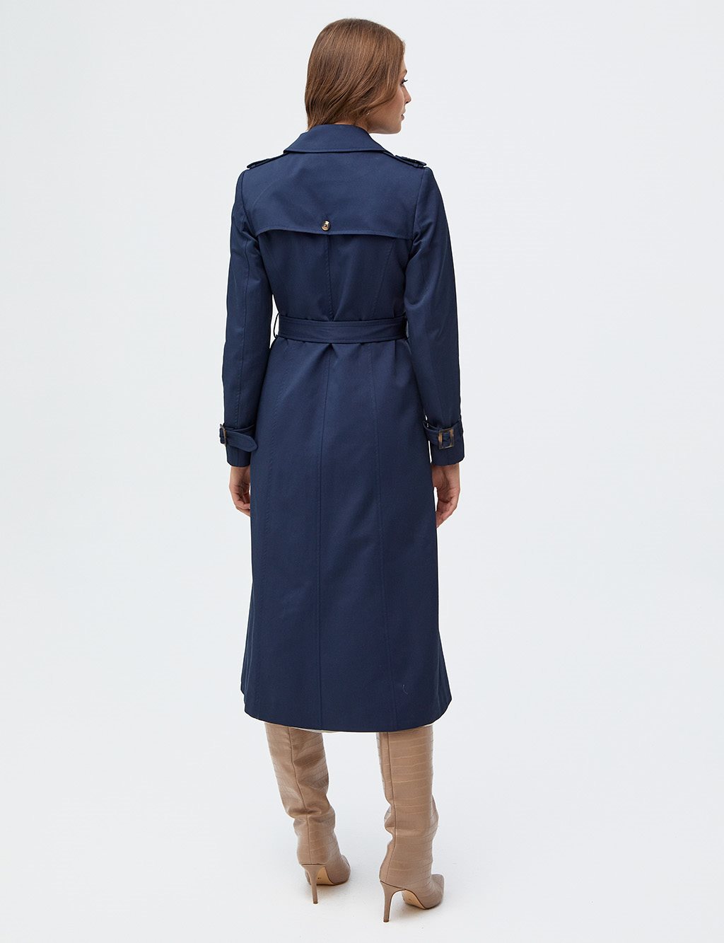 Bone Buttons Double Breasted Trench Coat Navy