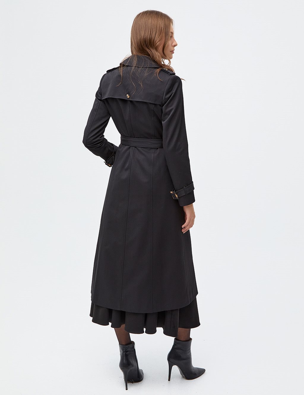 Bone Buttons Double Breasted Trench Coat Black
