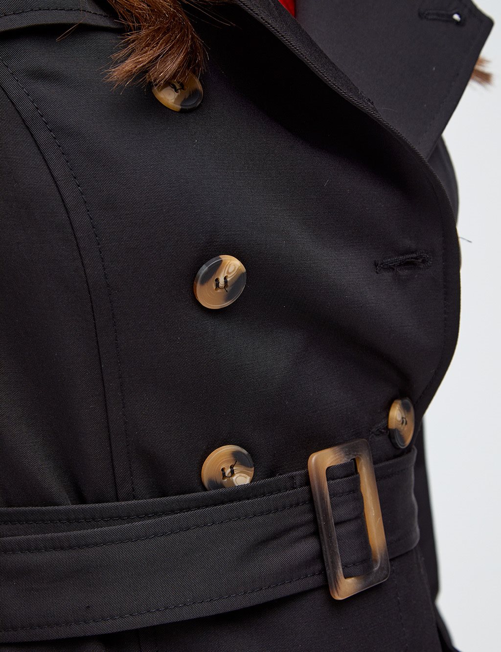 Bone Buttons Double Breasted Trench Coat Black