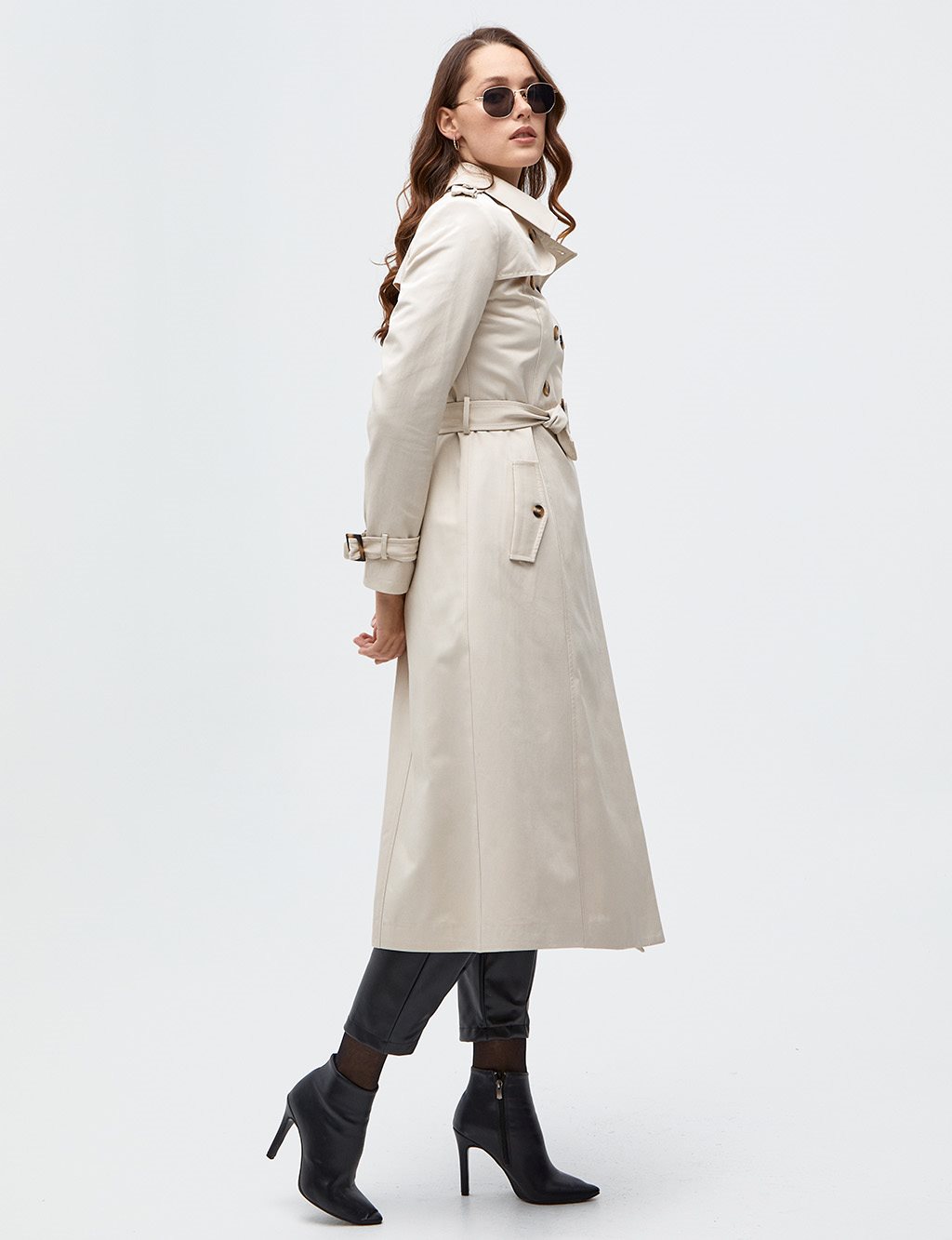 Bone Buttons Double Breasted Trench Coat Cream